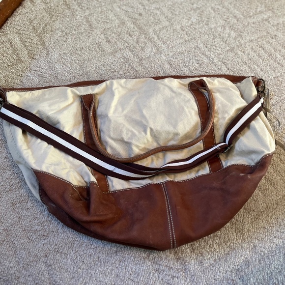 GAP Handbags - GAP canvas and leather trimmed duffel bag luggage CREAM/TAN